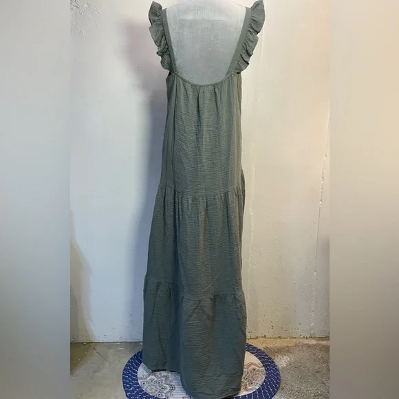 #0144 NWT Steve Madden 100% Cotton Muslin Maxi Dress w/ Ruffle Straps-M - Picture 2 of 10